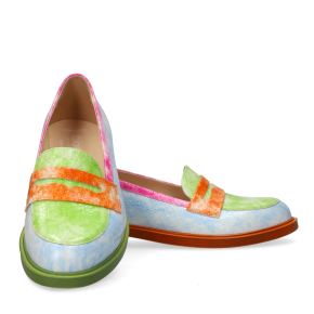 Kolorowe skórzane mokasyny na dwukolorowych spodach 6583 Bioeco by Arka