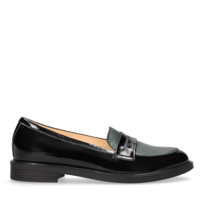 Czarno-zielony lakierowane mokasyny 6691 Bioeco by Arka