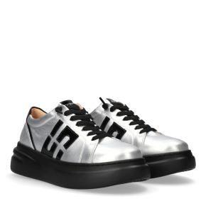 Srebrne skórzane sneakersy 6898 Bioeco by Arka
