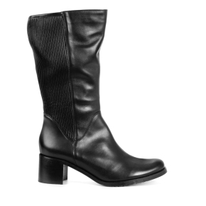 Black leather boots with stretch