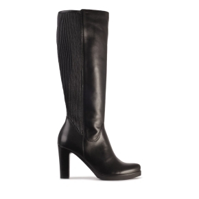 Black leather boots with stretch