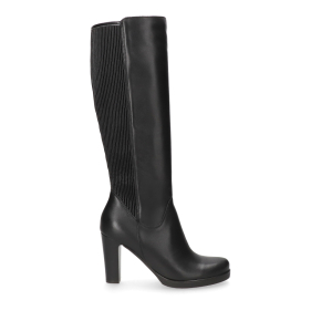 Black leather boots with stretch