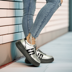 Srebrne skórzane sneakersy 6898 Bioeco by Arka