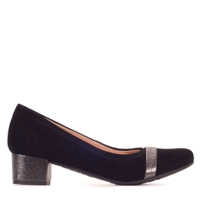 Black velor shoes with a covered heel