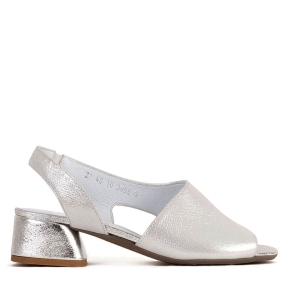 Silver sandals with a covered heel