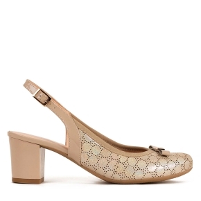 Beige leather sandals with an embossed pattern